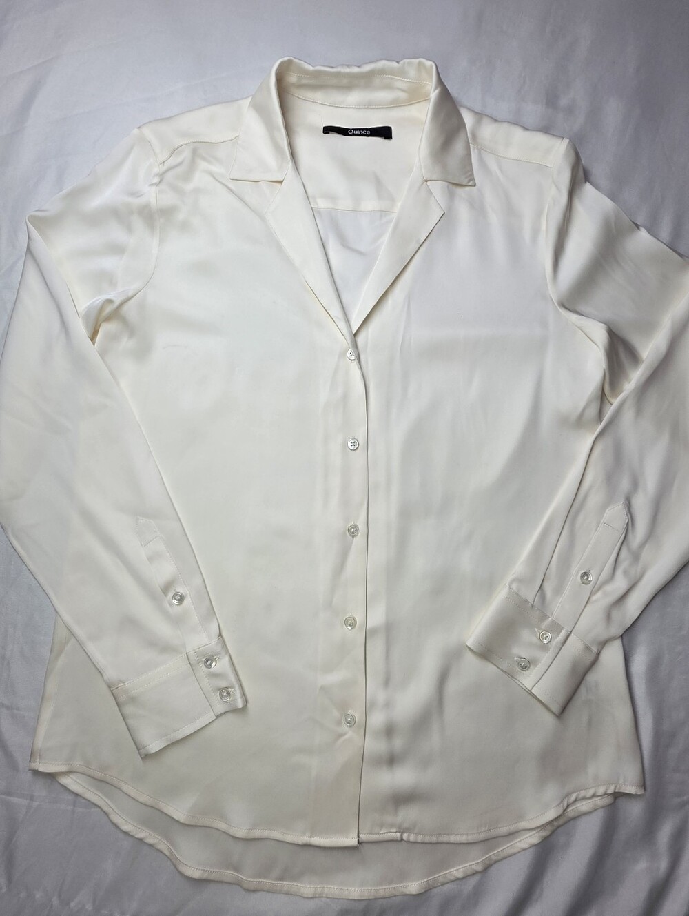Quince Washable Stretch Silk Notch Collar Blouse Ivory Small